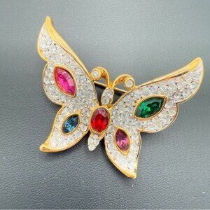 Vintage Sparkly Rhinestone Encrusted BUTTERFLY brooch signed Weekender with Gems